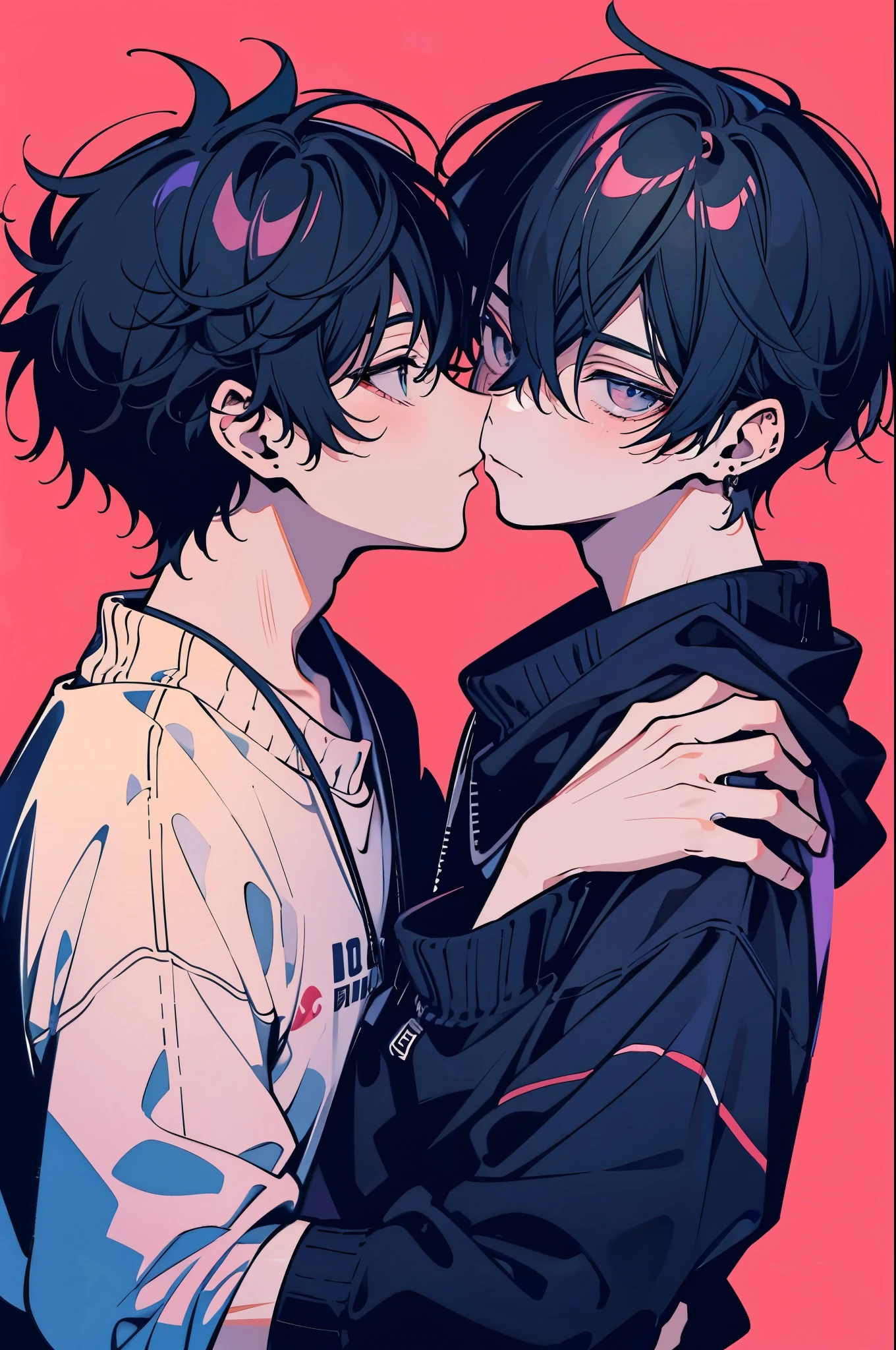 Two anime boys kissing each other with their eyes closed - SeaArt AI