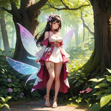 Adult 25 years old woman Flying fairy medium size boobs living in the fairy forest fairy wearing fairy clothes design outfit ful...