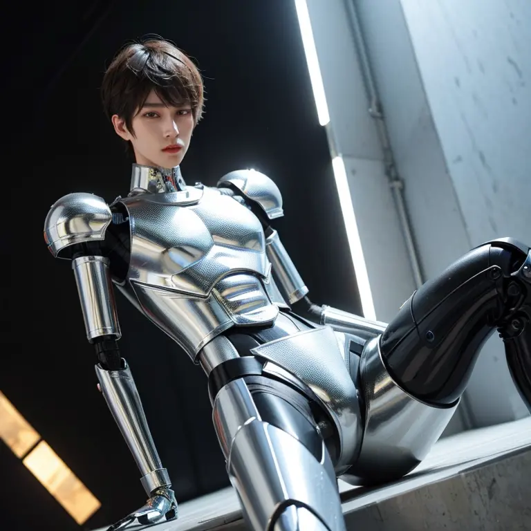 (((best quality, 4k))), (androgynous male robot emperor, his testicles are made of glass, very vulnerable and very fragile, whic...