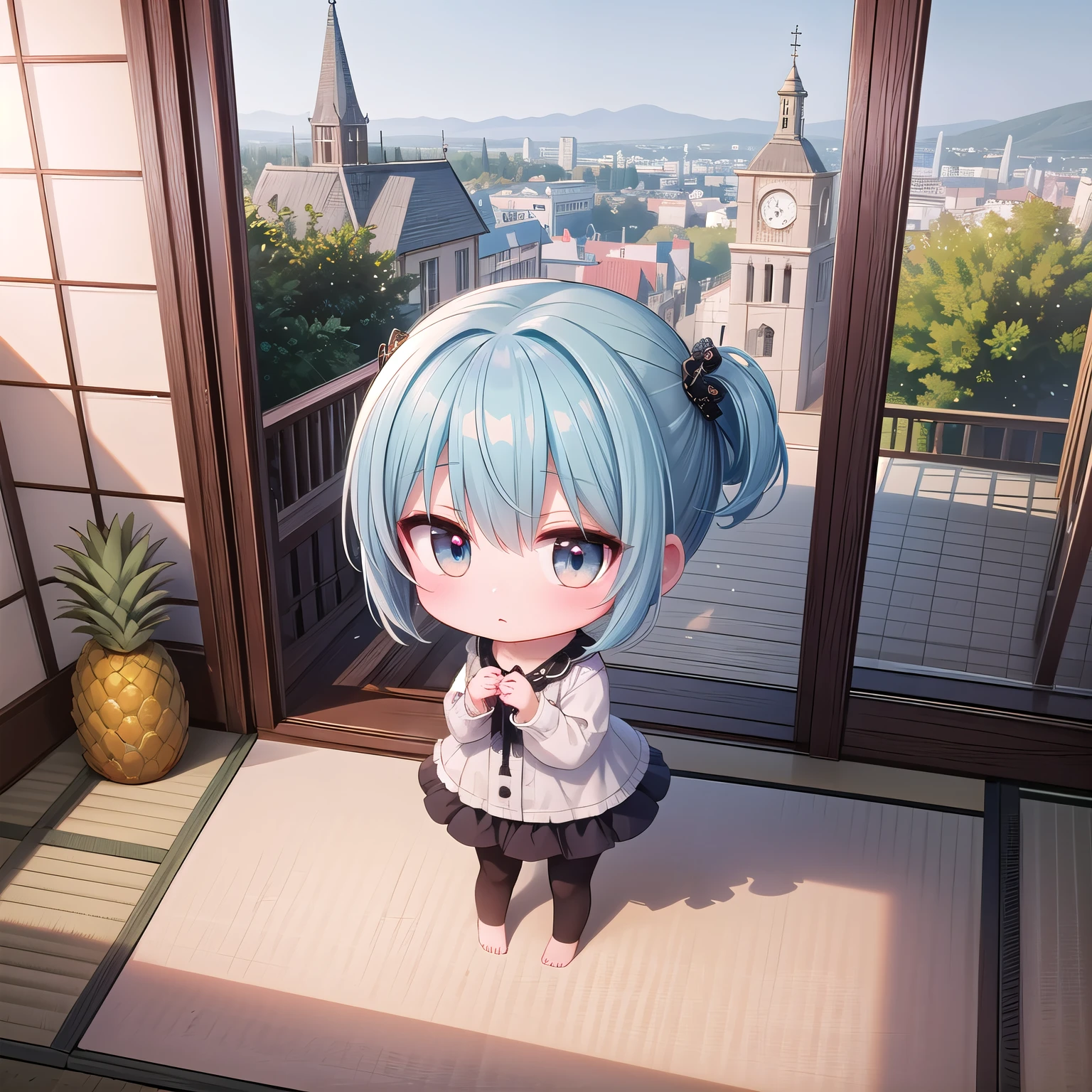 Anime character standing in front of a window with a view of a city -  SeaArt AI