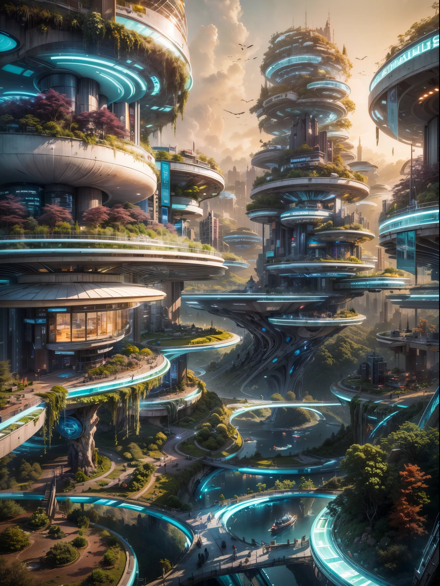 (best quality,4k,8k,highres,masterpiece:1.2),ultra-detailed,(realistic,photorealistic,photo-realistic:1.37),futuristic floating city,futuristic technology,city on a gigantic high-tech flat platform,airship,floating in the sky,futuristic city,small airship around,high-tech half-sphere platform,colorful lights,advanced architecture,modern buildings,skyscrapers,reaching the clouds,awe-inspiring view,urban landscape,impressive design,seamless integration with nature,dynamic and vibrant atmosphere,futuristic transport system,hovering vehicles,transparent pathways,lush greenery,hanging gardens,cascading waterfalls,magnificent skyline,reflection on the water,sparkling river,architectural innovation,futuristic skyscrapers,transparent domes,unusual shaped buildings,elevated walkways,impressive skyline,glowing lights,futuristic technology,minimalist design,scenic viewpoints,panoramic view,cloud-piercing towers,vibrant colors,epic sunrise,epic sunset,dazzling display of lights,magical ambiance,city of the future,urban utopia,luxurious lifestyle,innovative energy sources,sustainable development,smart city technology,advanced infrastructure,tranquil atmosphere,harmonious coexistence of nature and technology,awe-inspiring cityscape,unprecedented urban planning,seamless connection between buildings and nature,high-tech metropolis,cutting-edge engineering marvels,future of urban living,visionary architectural concepts,energy-efficient buildings,harmony with the environment,city floating above the clouds,utopian dreams turned reality,limitless possibilities,advanced transportation network,green energy integration,innovative materials,impressive holographic displays,advanced communication systems,breathtaking aerial views,peaceful and serene surroundings,modernist aesthetics,ethereal beauty
