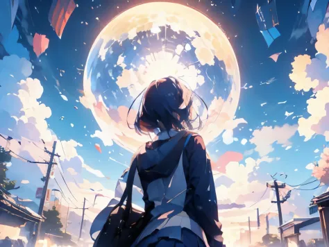 dawn、Wind景、null、sunset、High imagery、delicate、Wind、One student from behind、school uniform、dark blueジャケットを着た、Wearing a white shirt、dark blue、Gender、夜null、Shadow、future、null、Light、nullのみ、student jacket