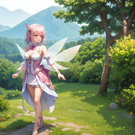 Adult 25 years old woman Flying fairy wearing fairy clothes design outfit , detailed fairy clothes outfit , character design , s...