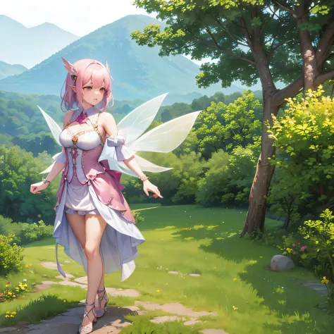 adult 25 years old woman flying fairy wearing fairy clothes design outfit , detailed fairy clothes outfit , character design , s...