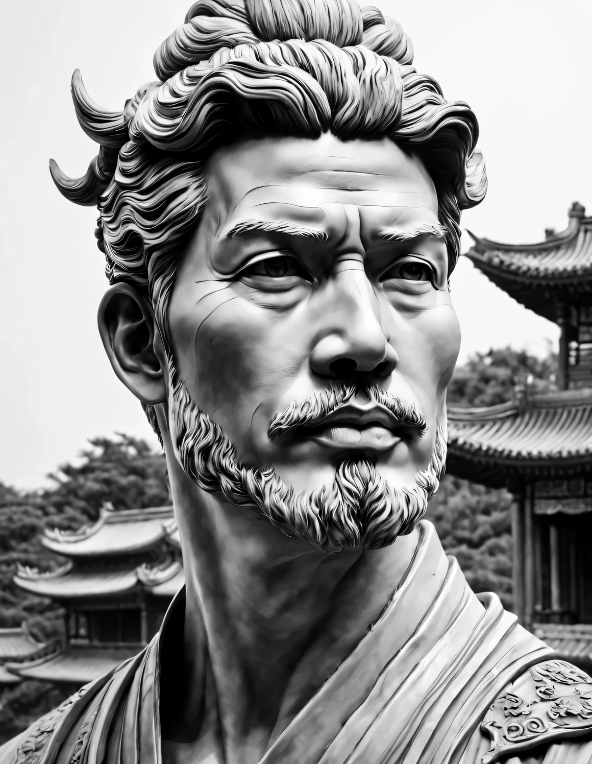 (David&#39;l&#39;avatar de）, Inspiré de la célèbre statue de David，un style de peinture à l&#39;encre de Chine，Lignes simples，（dessin au trait：1.3），dessin au trait noir et blanc,Beautiful ink dessin au trait, Style bande dessinée,  黑白Style bande dessinée, bandes dessinées au crayon et à l&#39;encre, coloration noir et blanc