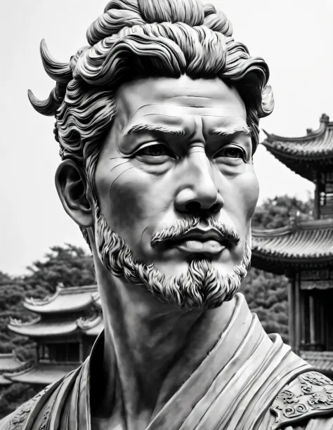(David&#39;S avatar）, Inspired by the famous statue of David，an Chinese ink painting style，simple lines，（line art：1.3），Black and...