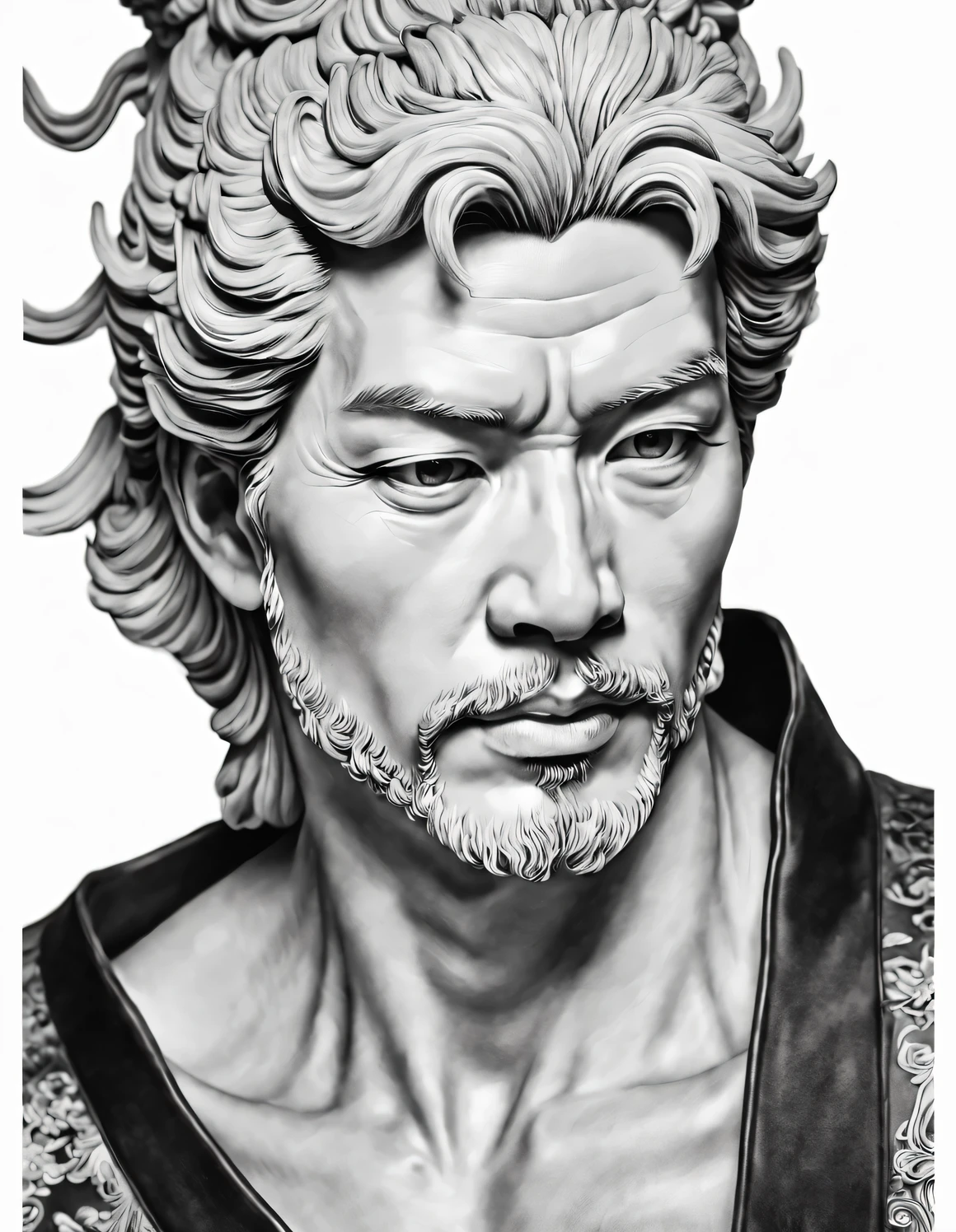 (David&#39;l&#39;avatar de）, Inspiré de la célèbre statue de David，un style de peinture à l&#39;encre de Chine，Lignes simples，（dessin au trait：1.3），dessin au trait noir et blanc,Beautiful ink dessin au trait, Style bande dessinée,  黑白Style bande dessinée, bandes dessinées au crayon et à l&#39;encre, coloration noir et blanc