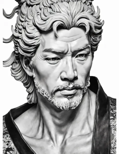 (David&#39;S avatar）, Inspired by the famous statue of David，an Chinese ink painting style，simple lines，（line art：1.3），Black and...
