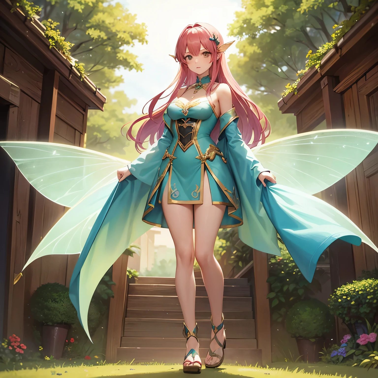 Adult 2 woman Flying fairy wearing fairy clothes design outfit , detailed fairy clothes outfit , character design , standing full body facing toward the camera