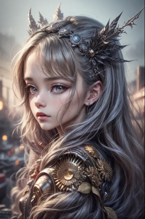 In a canvas of dreams, paint a scene where a girl embodies both angelic grace and the gritty allure of Cyberpunk and Steampunk r...