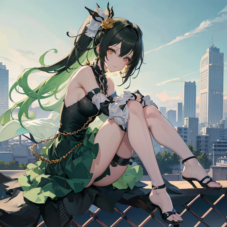 anime girl sitting on a chain link fence with city in the background, best anime 4k konachan wallpaper, anime style 4 k, cute anime waifu in a nice dress, 4k anime wallpaper, beautiful anime girl, anime goddess, anime art wallpaper 8 k, seductive anime girl, anime art wallpaper 4 k, anime art wallpaper 4k