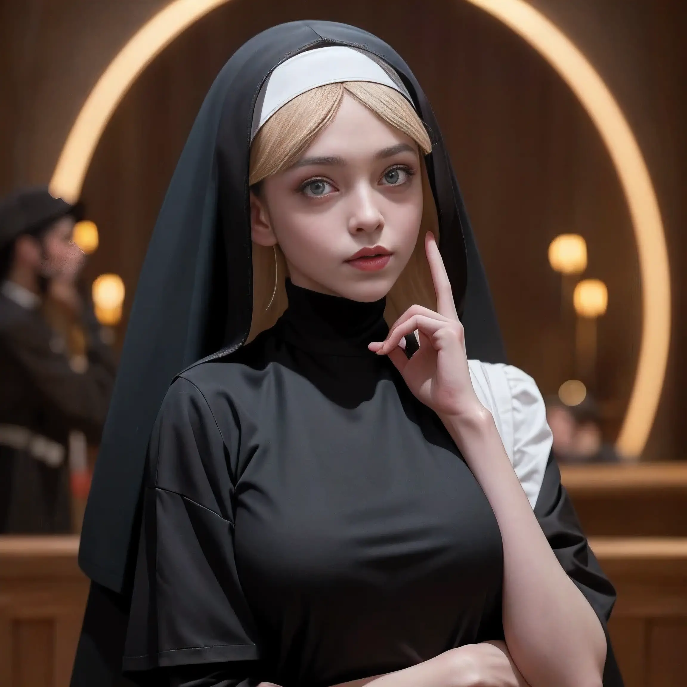 (in 8K，Raw photo，top-quality，超A high resolution，​masterpiece：1.2)，(Photorealsitic：1.37)， (Gothic nun huge breasts), Set in the 1...