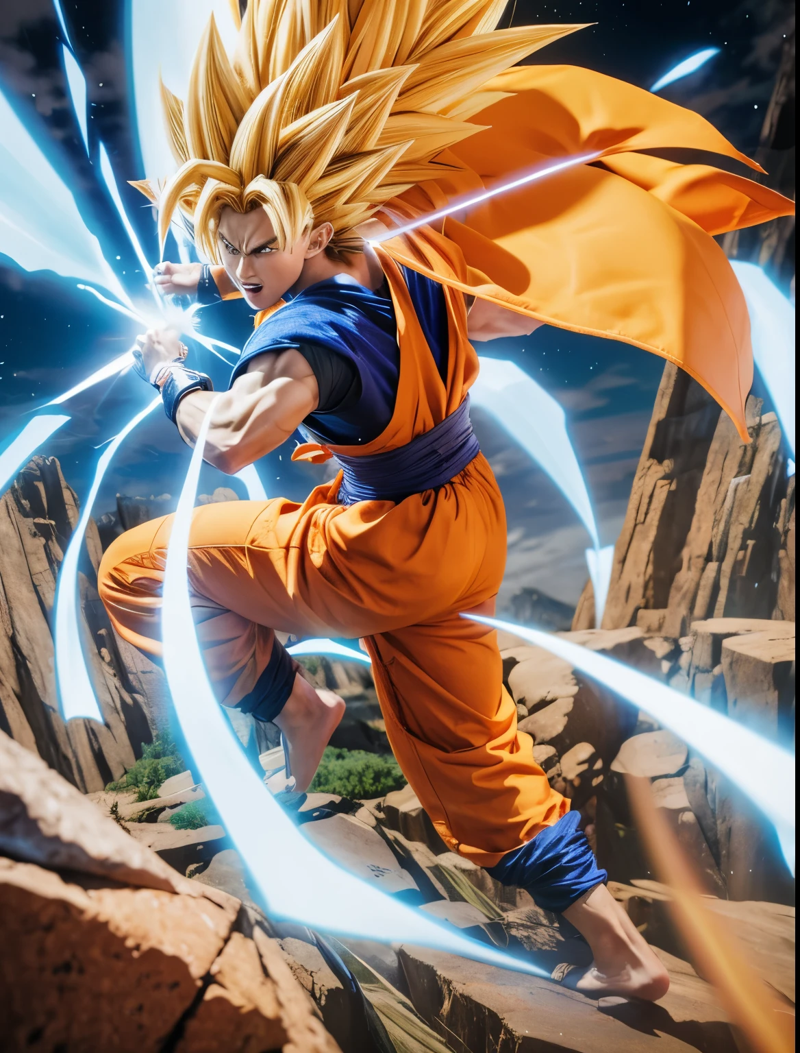 Dragon ball goku is flying through the air with his arms spread - SeaArt AI