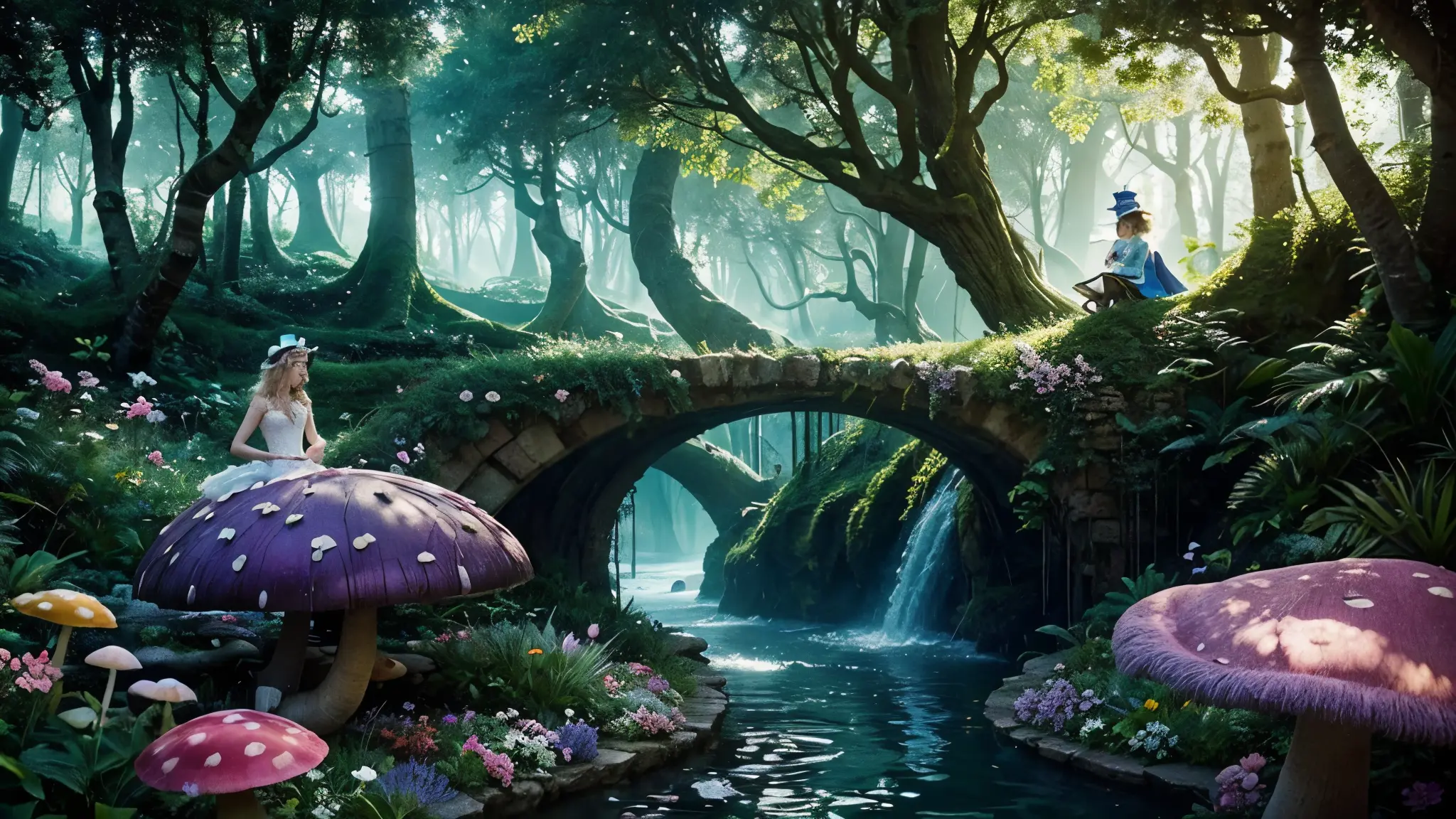 best quality,ultra-detailed,realistic:1.37,phenomenal lighting, Alice in Wonderland theme, colorful, impressionistic, ethereal, ...