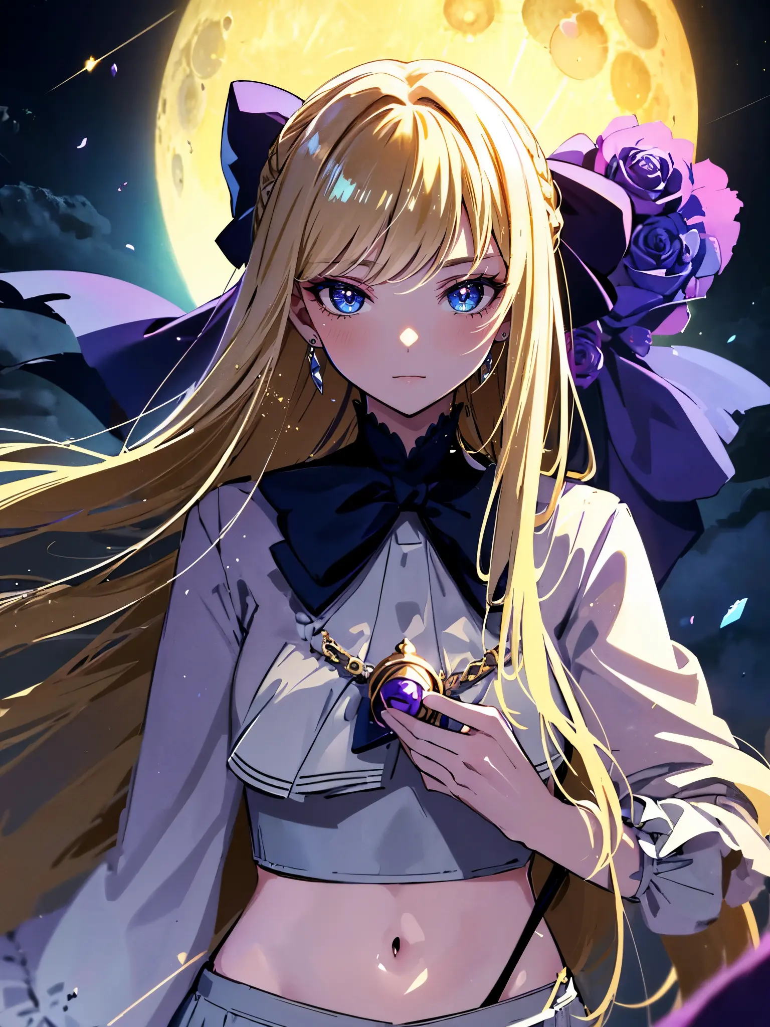 (masterpiece,best quality,super detailed),1girl,smile,bright eyes,blond hair,needle,straight hair,(messy hairstyle),bow bow,crop...