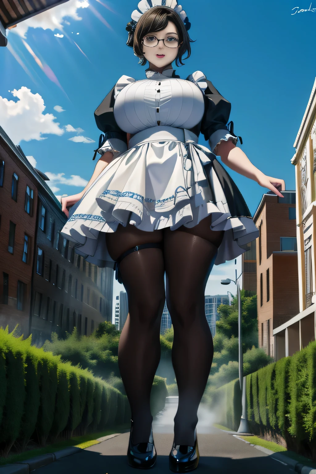 géantの芸術, 非常に詳細なgéantショット, géant, cheveux courts, Collants noirs, A femme de ménage that is much bigger than a skyscraper, Porter des lunettes sans monture, gros seins, gros cul, navy femme de ménage uniform, Collants noirs, chaussures noires, très petite métropole, métropole miniature, Description complète du corps, ＧＴＳ, ギガgéant, ville piétinante, ville accidentée, Petite ville, micro ville, femme de ménage, 