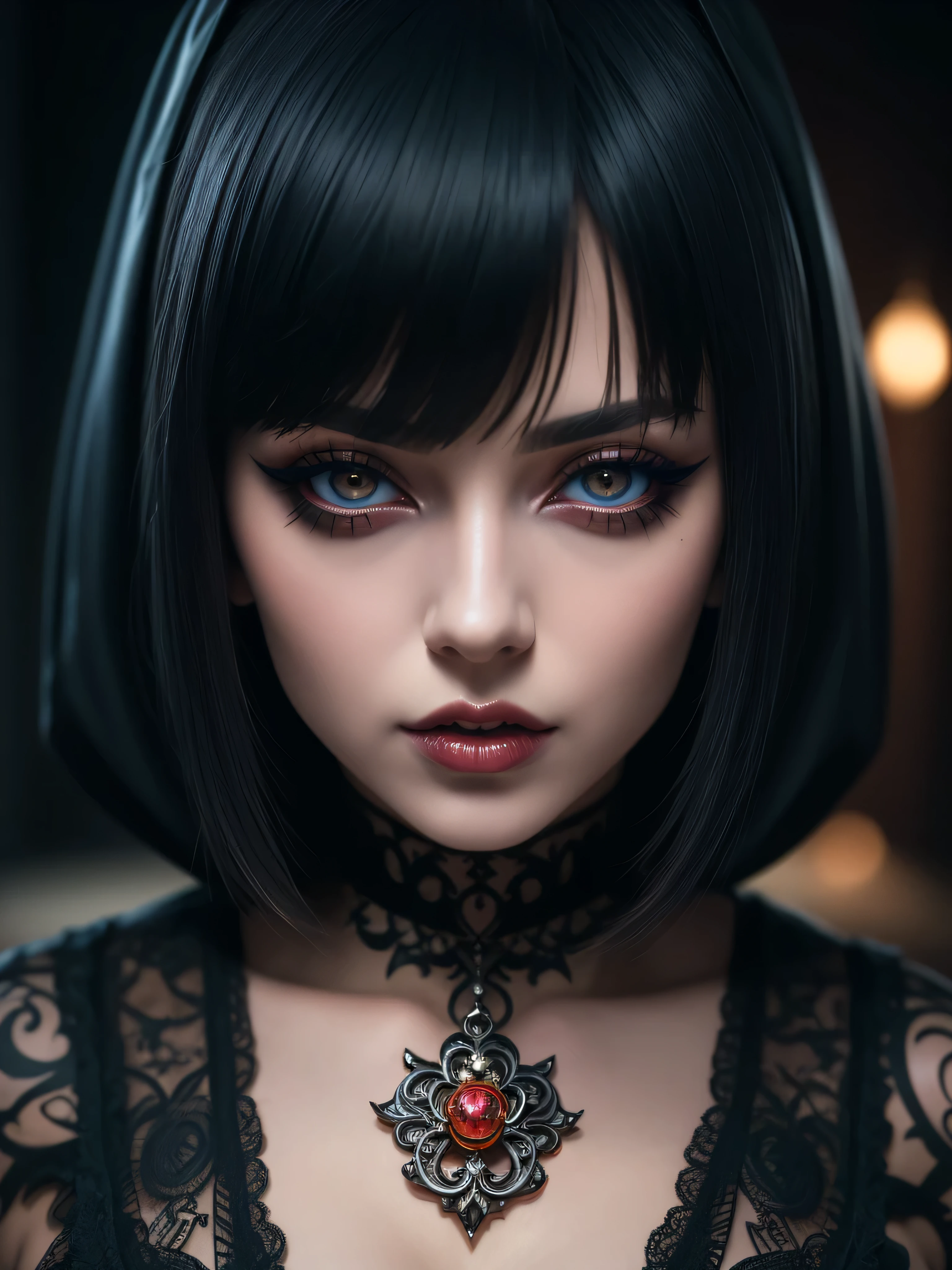 Gothic, (Best quality,4K,8K,a high resolution,masterpiece:1.2), ultra detailed, (Realistic,photoRealistic,photo-Realistic:1.37), erotic art, monastery, nun 30 years old, tattoos, piercing, интимный piercing, lenses, tie, bright blue-red hair, Square haircut, intense gaze, juicy lips, Exquisite make-up, Beautiful eyes, sensual figure, seductive pose, provocative passion, seductive desire, enticing details, An exciting composition, sensual atmosphere, bright colors, soft lighting, subtle erotica, nsfv, One, 1 girl, without inscriptions, Without characters, Without letters, correct anatomy, without extra limbs, beautiful female hands