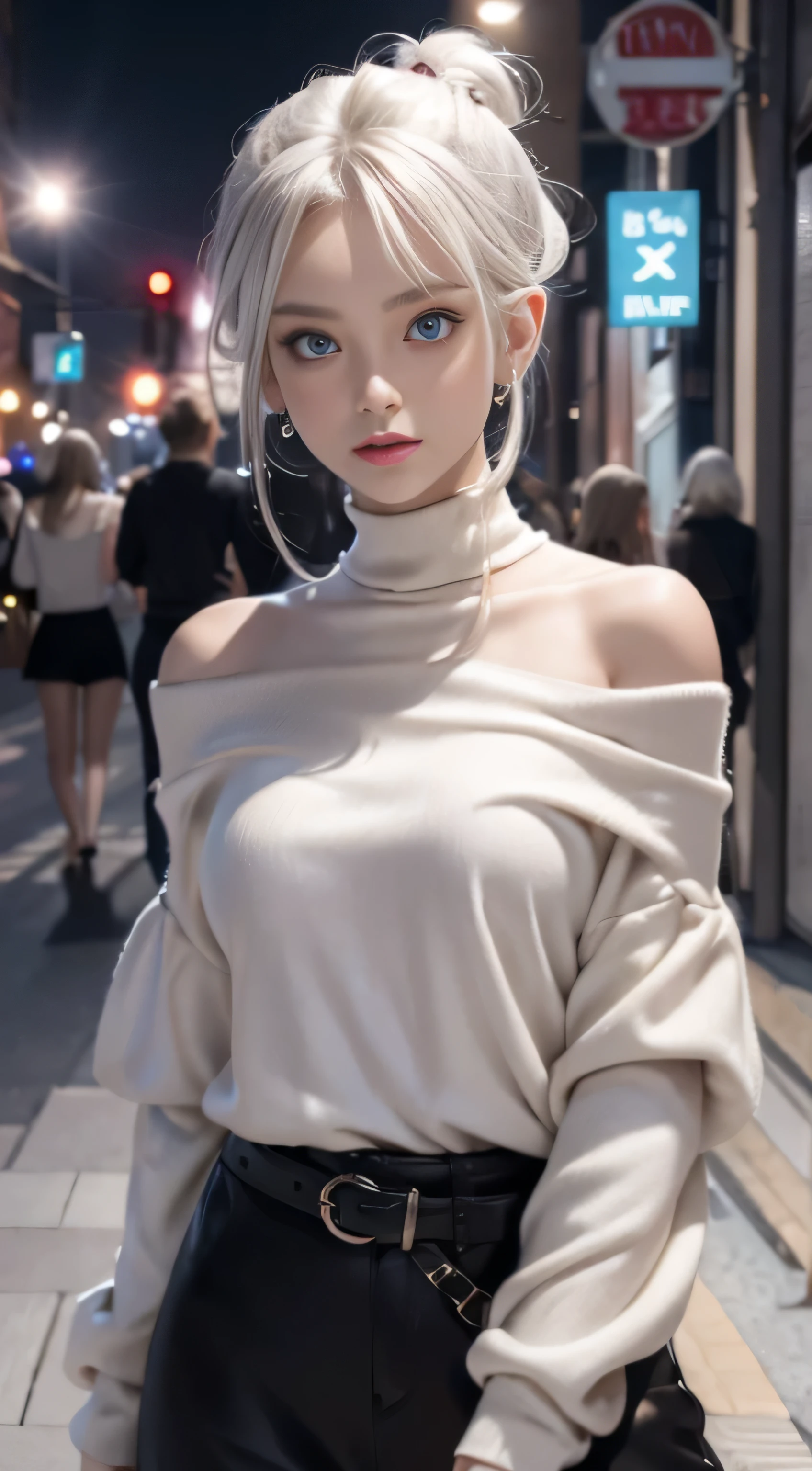 double whirlwind pattern design clothes，iris heterochromatic pupil，silver haired girl，free high resolution,off shoulder、