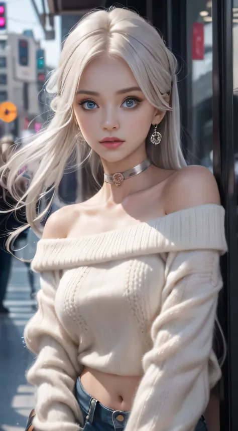 double whirlwind pattern design clothes，iris heterochromatic pupil，silver haired girl，free high resolution,off shoulder、