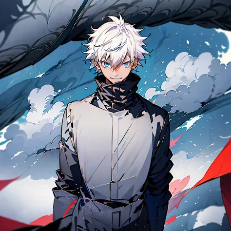 Anime character with white hair and blue eyes, white hair deity, gray haired, Tall anime guy with blue eyes, anime male characte...