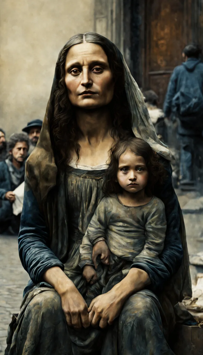 Mona Lisa homeless, begging on street,1900-1917 --ar 5:7
