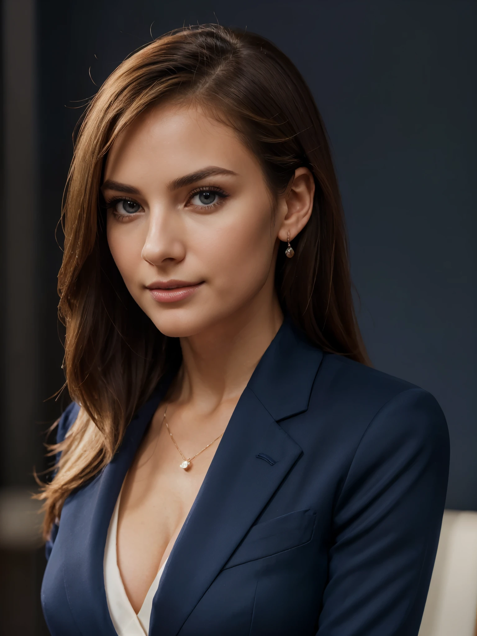 ((sfw:1.2)), (highres:1.2),(best quality:1.2),(professional:1.1),(portrait:1.1), navy dark blue profesional blazer clothes, blonde hair,upper body,female,stylish,elegant,corporate attire,businesswoman,headshot,beautiful,American,photo for CV,confident expression,neutral background,sharp focus,vivid colors,subtle makeup, eyes,sophisticated pose,professional lighting,high-key lighting,soft shadows,relaxed posture,exceptional detail,crisp lines,polished look,fine texture on navy blue clothing,delicate jewelry,refined features,graceful demeanor,classic beauty,perfect complexion,subtle smile,attractive woman,striking appearance,impressive confidence,neatly arranged hair,subdued colors
