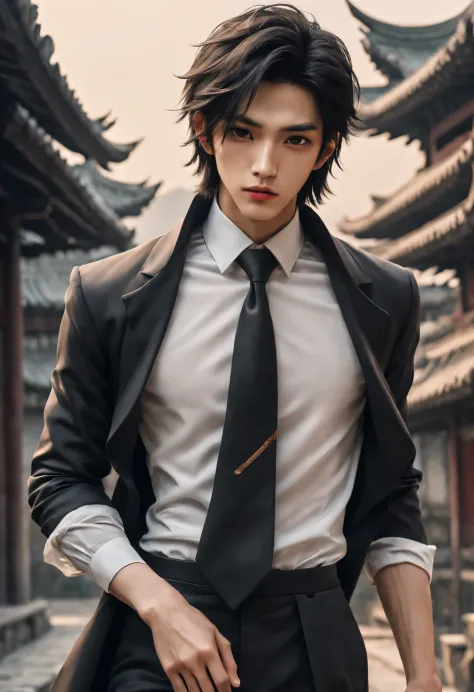 （male character design），（Half-length close-up），（Close-up of front view of melancholy handsome Chinese man Pan An），（Pan An wears ...