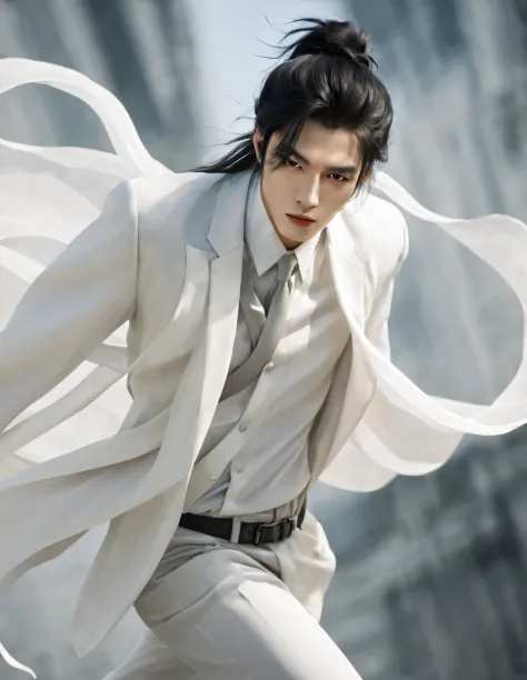 （male character design），（Half-length close-up），（Close-up of front view of melancholy handsome Chinese man Pan An），（Pan An wears modern and fashionable men&#39;s clothing&#39;S suit pants），（Pan An’s skin is fair and flawless），The bridge of his nose is high ...