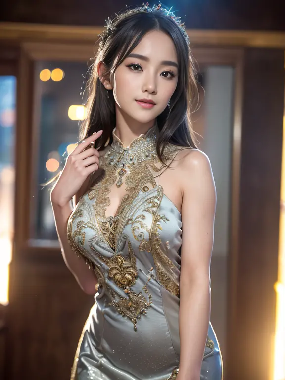 girl wearing innocent upper class formal dress、(in 8k、raw photography、top image quality、​masterpiece:1.3)、(realisitic、photoreals...