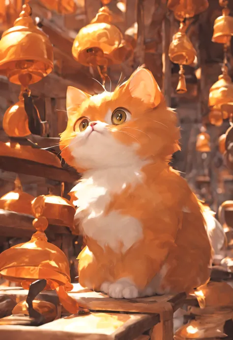 orange color，Cat，Bell，cute