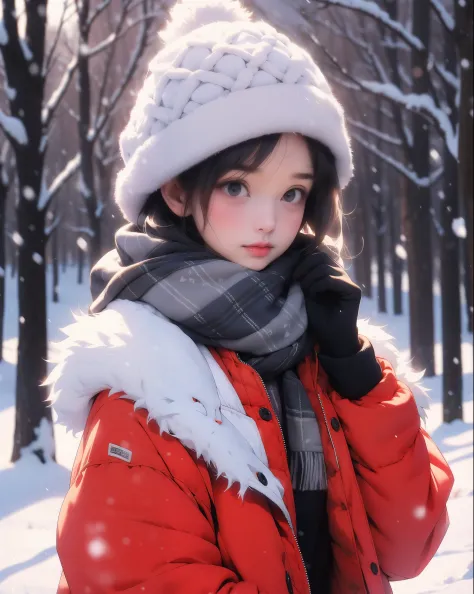 beautiful girl,Japan,snowfield,cold, bite,Winter clothes, Down jacket, Scarf, gloves,cold冬, × Freeze