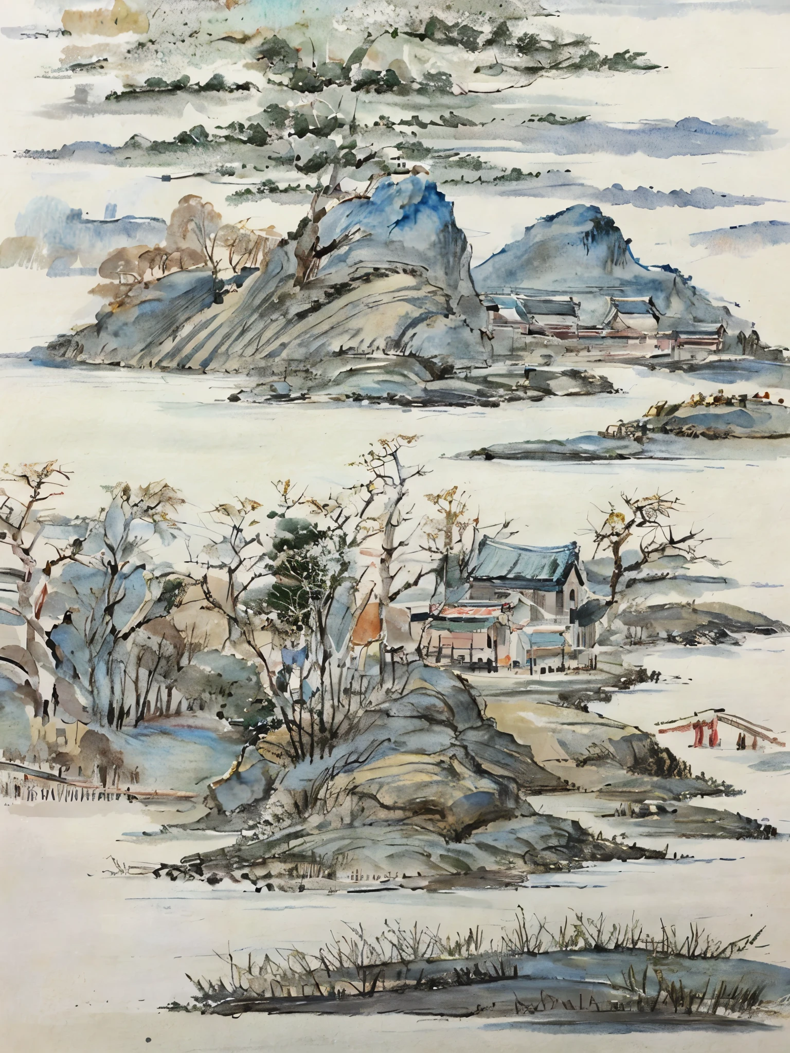 山和桥的绘画特写, 中国风景, traditional 中国画, 老中国画, 中国画 