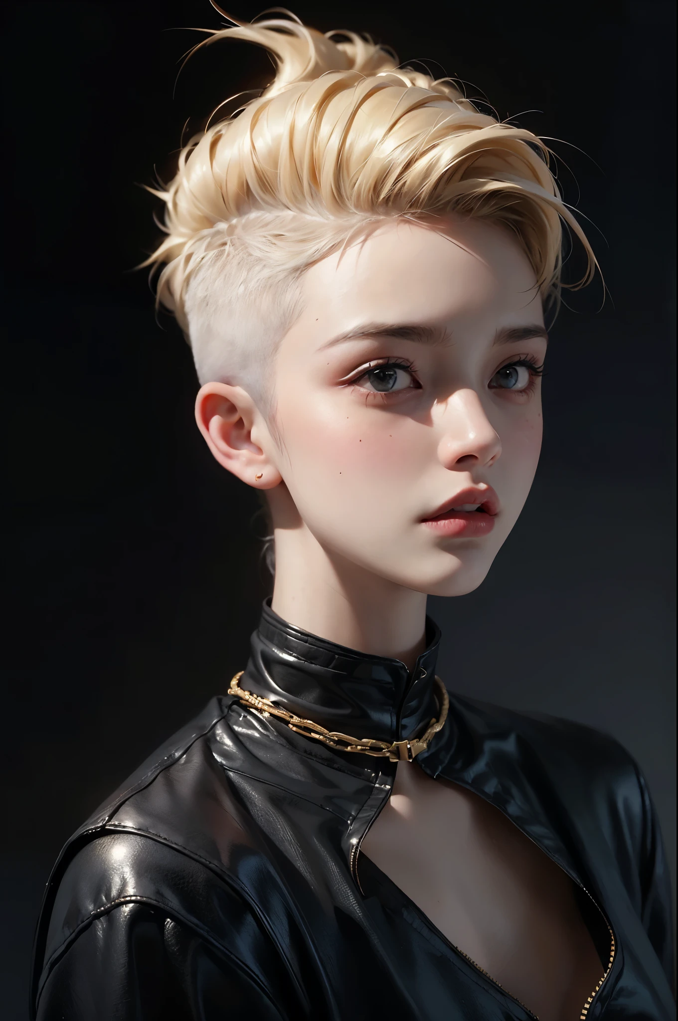 a 20 yo woman, blonde, (hi-top fade:1.3), dark theme, soothing tones, muted colors, high contrast, (natural skin texture, hyperrealism, soft light, sharp)