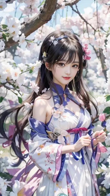 Anime girl in white dress standing in flower field, 绫香Genshin冲击, official artwork, 《Genshin》Ke Qingyu, Hestia, Beautiful anime p...
