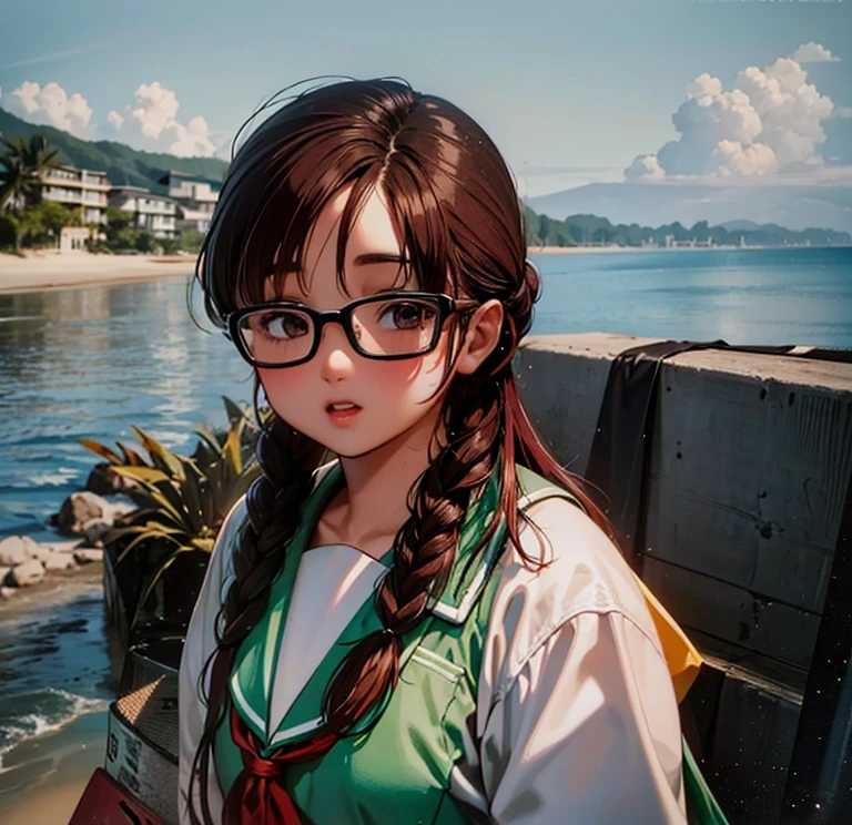 Korean Asian woman wearing glasses,beach, have glasses, Korean girl, แว่นตาthick, 18 years old., 22 years old, thick, 21 years old, beautiful Asian girl, Asian girl, เด็กสาวและcute, have glasses on, phenomenon, cute, big glass, สาวแมวcuteมาก...,School uniformญี่ปุ่น,braid,red hair,smooth,sea,beach,sand,น้ำsea,School uniform,smooth,