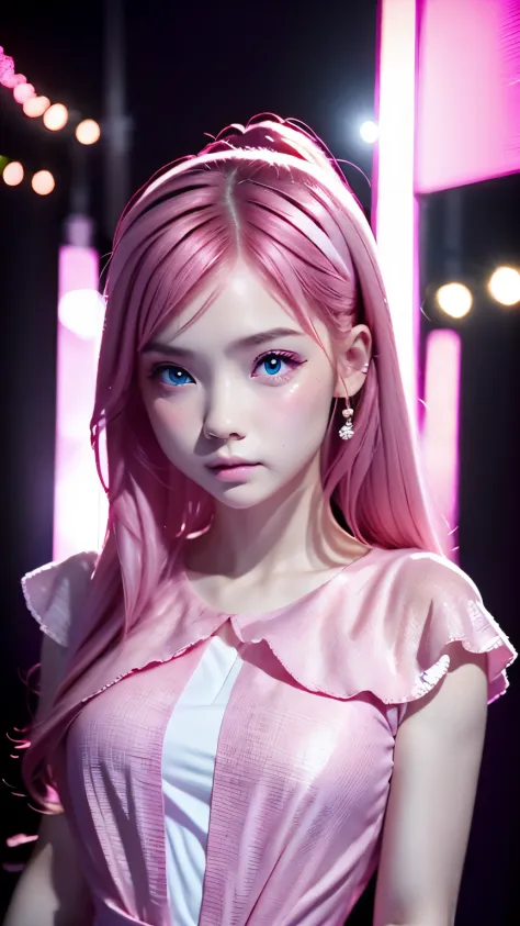(((Pink World:1.3)))、highest quality, table top, High resolution, (((1 girl))), 16 years old,(((eyes are pink:1.ink dress、((pink...