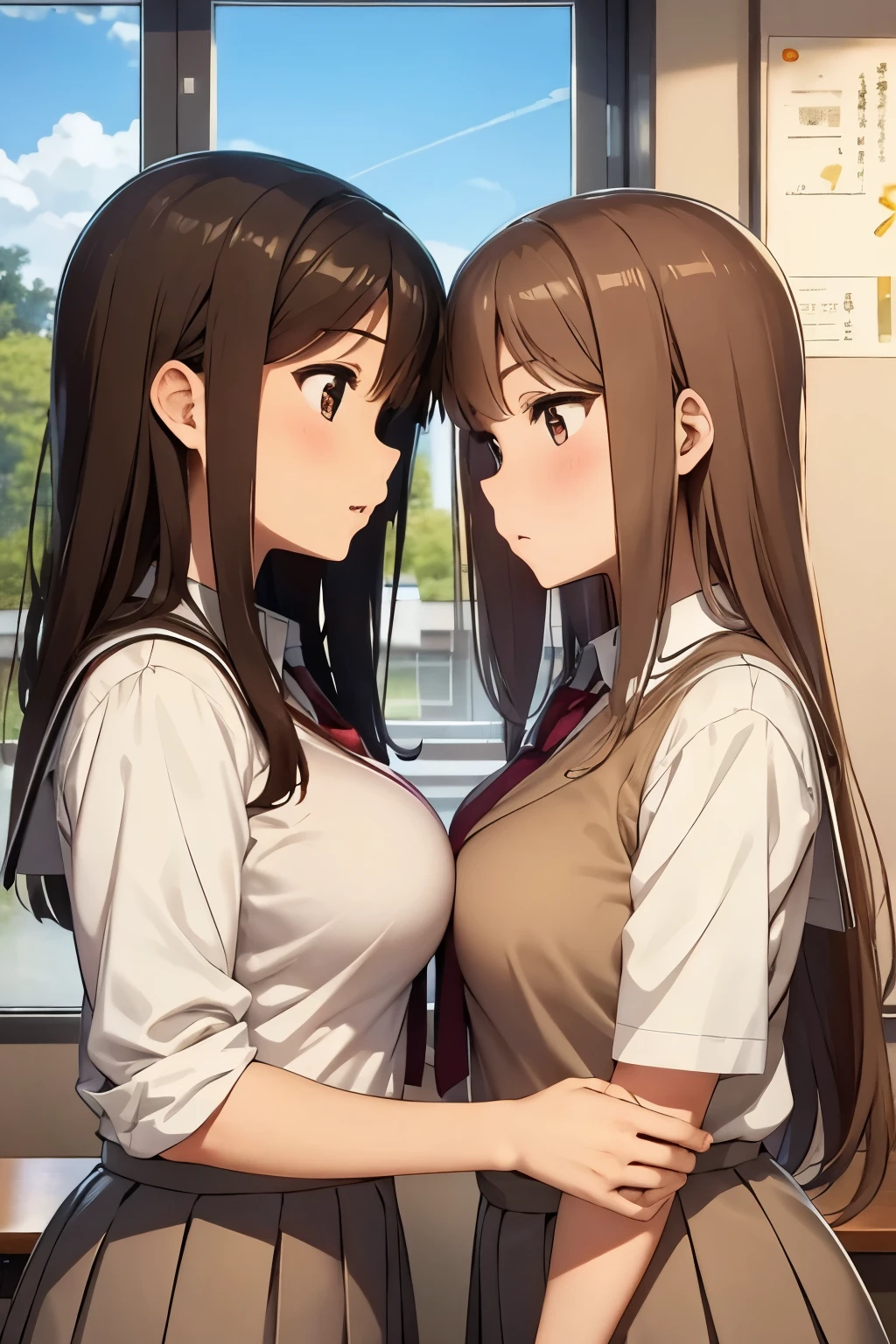 Anime image of two girls in school uniforms standing next to each other -  SeaArt AI