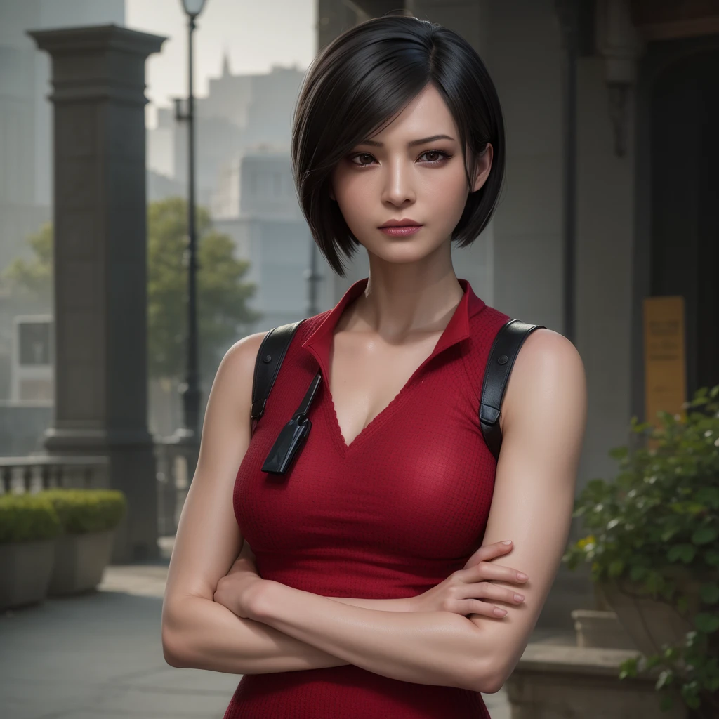 best quality,ultra-detailed,realistic:1.37,Ada Wong,perfectly symmetrical face,ultra-realistic texture,flawless body,detailed facial features,realistic lighting,serious expression