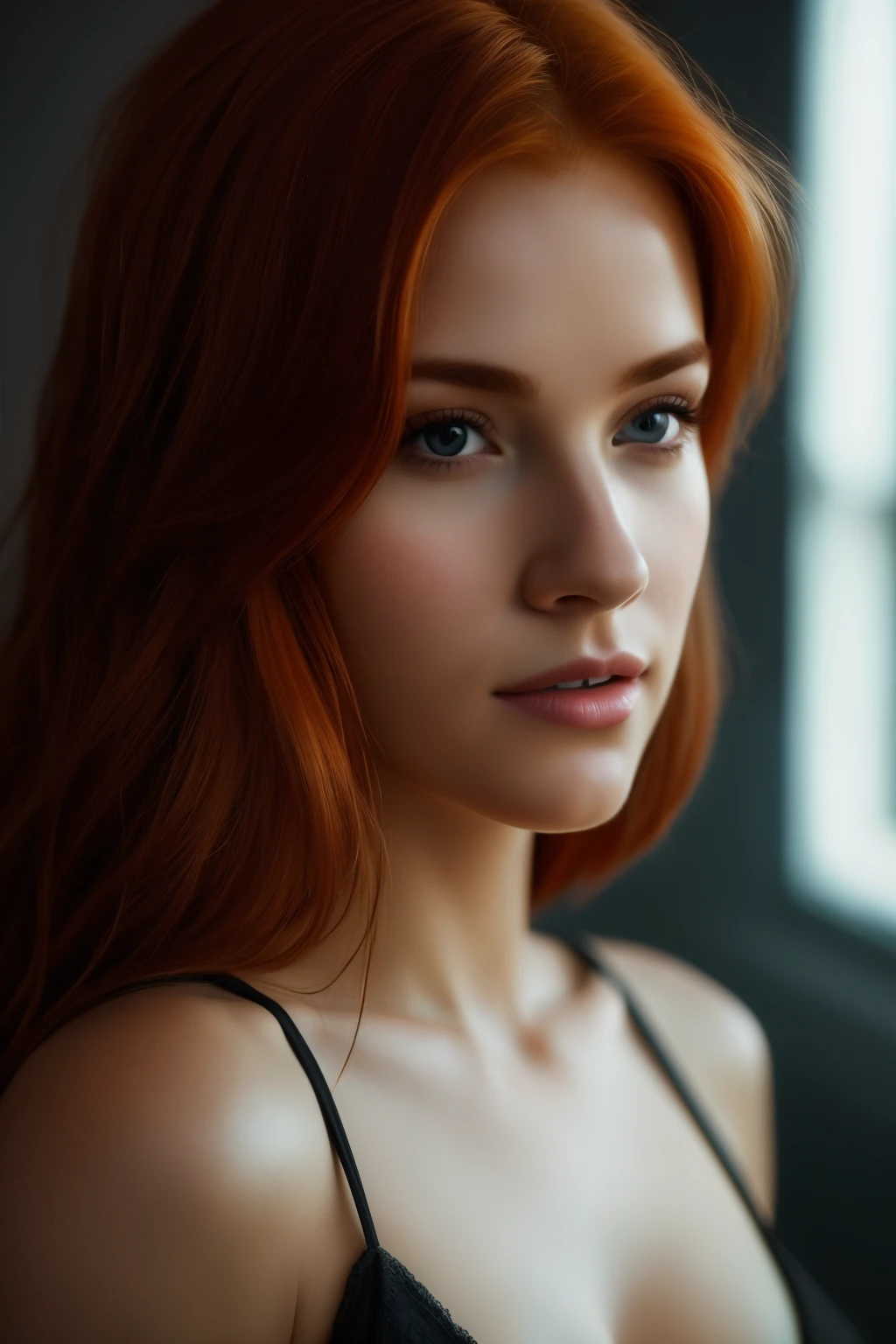 ((photorealistic)) photo of the world's most beautiful and drop dead gorgeous redhead girl of all time, sexy pose, seductive facial expression, hyperrealistic rendering, ultra sharp details, ultra focused composition, masterpiece of art, best quality image, highresolution (4k), Ultra High Definition, depth of field effect, 4k RTX technology, HDR lighting, intricately designed hairstyles, expressive facial features, camera effects optimized for detail, camera focus on the subject's captivating eyes, (darkeness:0.5) cloudy, soft ambient lighting, dramatic and alluring atmosphere, truly a work of art, details so fine they appear