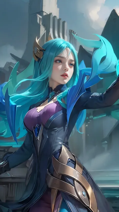 ((masterpiece)), ((best quality)), ((HD 4k)),girl, blue hair, short hair, inticrate detail, sllicked side hair