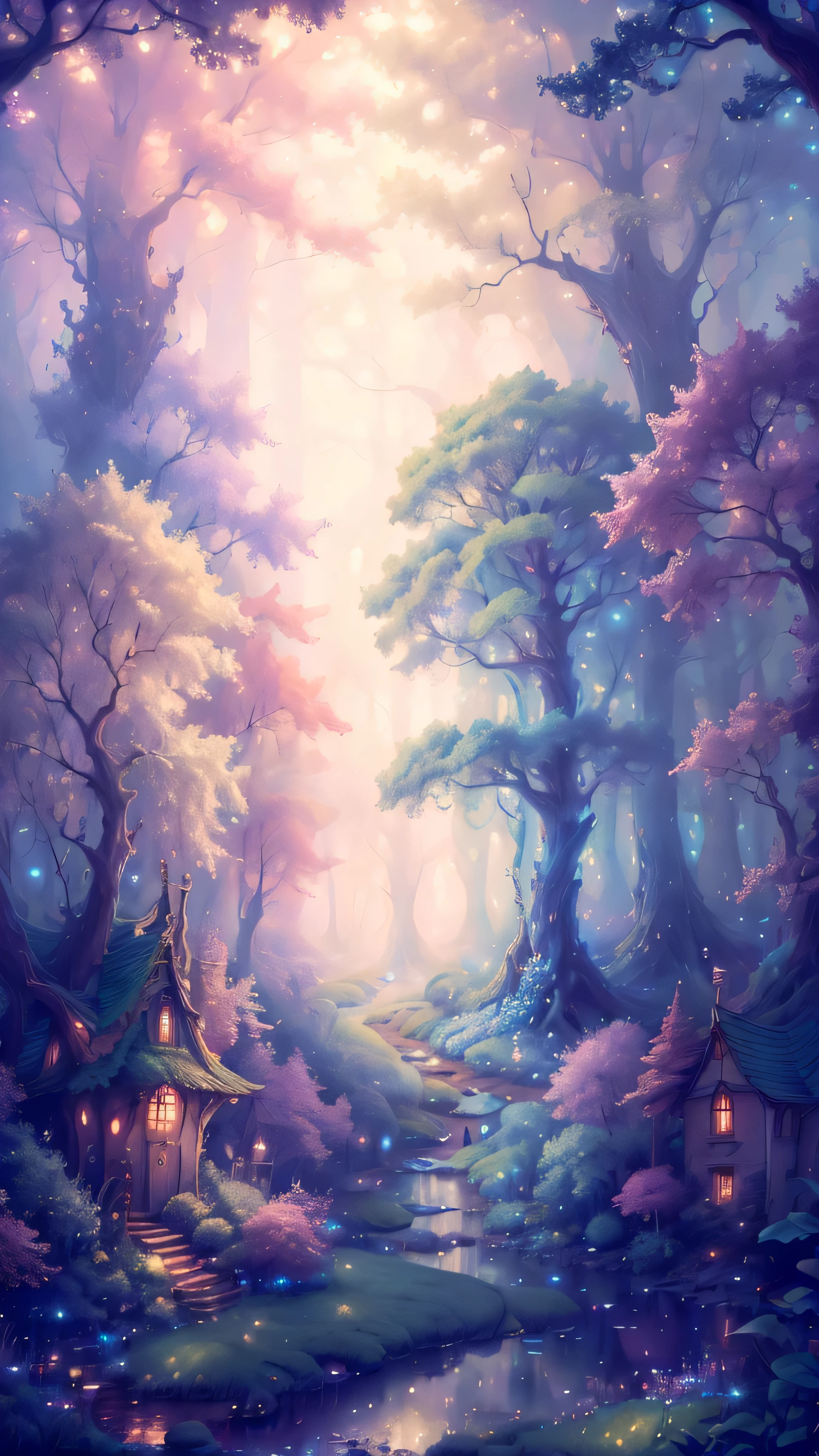 FairyTaleAI  masterpiece, trending, 8K  a magical forest filled with towering trees and sparkling stream