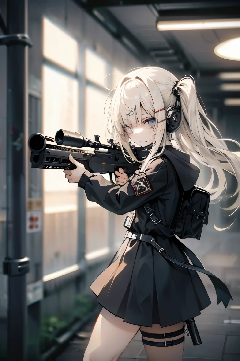 {{Masterpiece, top quality, highly detailed CG, unified 8k wallpaper, movie lighting, lens flare}}, 1 girl holding a rifle through the wall, wide view, thick body, long blonde hair soaring in the wind, green eyes, (holding a weapon, holding a rifle, aiming, aiming: 1.4), gun, h&k hk416, carbine, open fire, rubble, ruins of conflict areas, plumes, nitric smoke, blast waves, Flying bullets, sniper, 35mm, f/1.8, night, blue eyes
