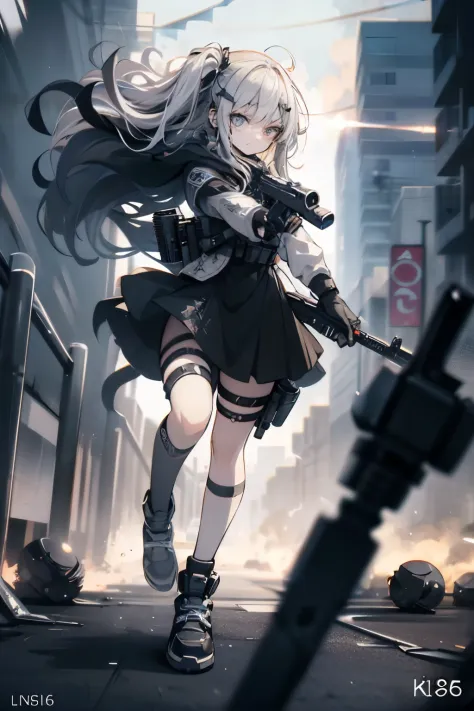 {{Masterpiece, top quality, highly detailed CG, unified 8k wallpaper, movie lighting, lens flare}}, 1 girl holding a rifle throu...