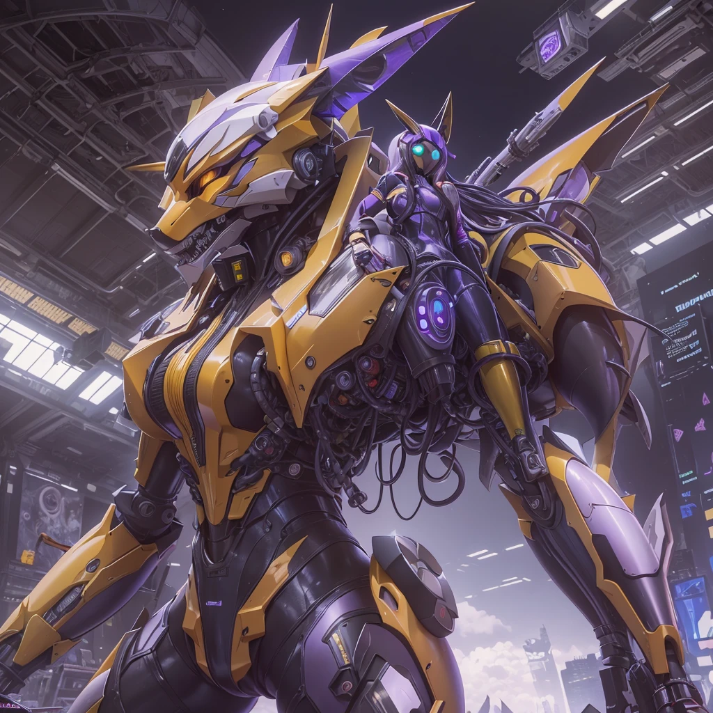 4K，real，realistic，near future，NSFW，Renamon and the giant battle mecha，The pilot is inside a giant battle mech.，Pilot details(full body concept art，Renamon is the pilot，Height: 160cm，The pilot is in front of a giant battle mech.，The pilot wears a Renamon-type full body suit.，face:Renamon type full face helmet，tentacle cockpitに跨がる，attached to tentacles，fuck pussy with tentacles，Renamon type full body suit is sticky and glossy with mucus.，A fluffy fox tail is growing，evil depravity，carnage)，Details of the giant battle mecha(full body concept art，Humanoid，Looks like a fusion of Renamon and a dragon，symbiote，evil depravity，Height 40 meters，It has a fluffy tail.，fox ears，standing behind the pilot)，tentacle cockpit，Inside the cockpit(The cockpit is covered in tentacles，there is a pilot，sitting in a tentacle-shaped cockpit)