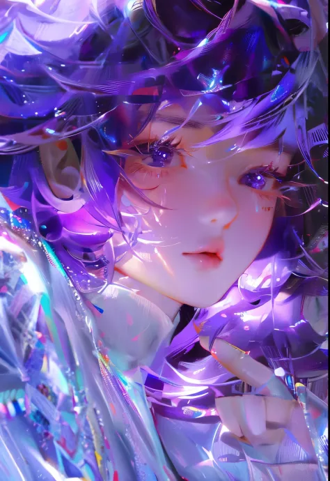 Anime girl with purple hair, purple eyes and purple clothes, 绫香Genshin冲击, [[[[smile]]]], red moon void star, Onmyoji portrait, H...