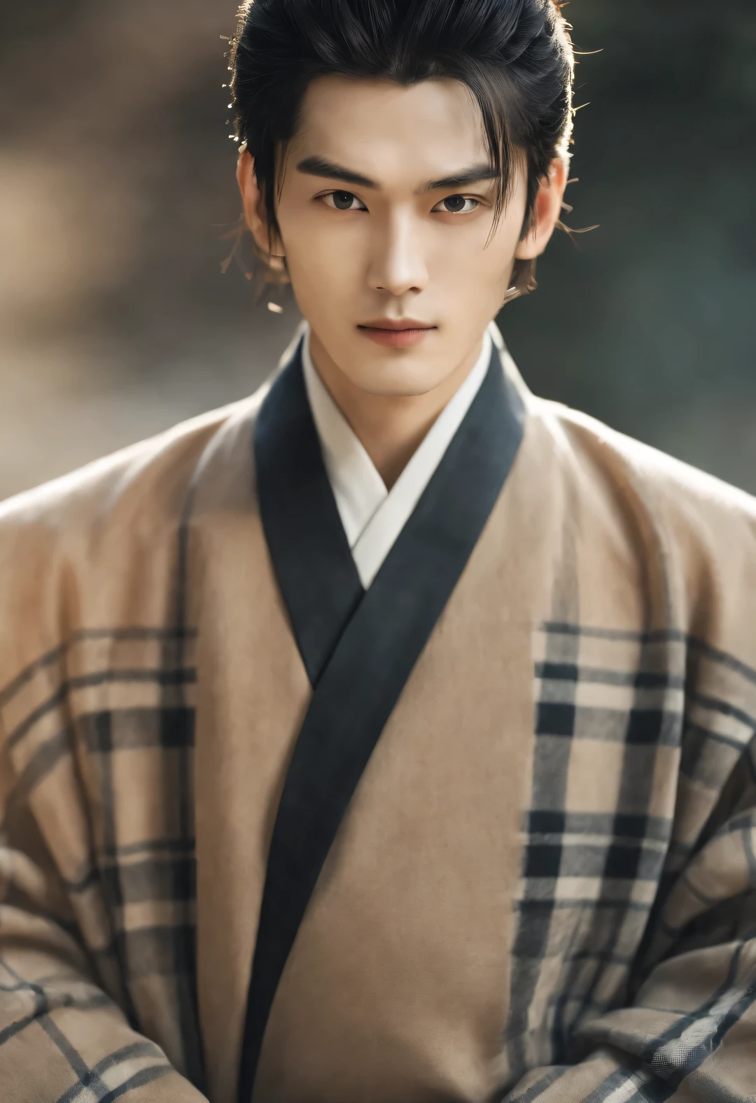 (male character design), Half body photo, Staring at the camera,
(Close-up of handsome Chinese boy Wei Jie making tea), He has a handsome face, Beautiful features, Tall figure, Delicate and fair skin, eyebrows, and unparalleled appearance. His eyes were bright and vibrant, People can't help but fall in love with him. His hair is styled into a high bun, Make him very handsome. (Wear a plaid coat)
HD, high quality, HD Analysis, 32k, Surrealism,