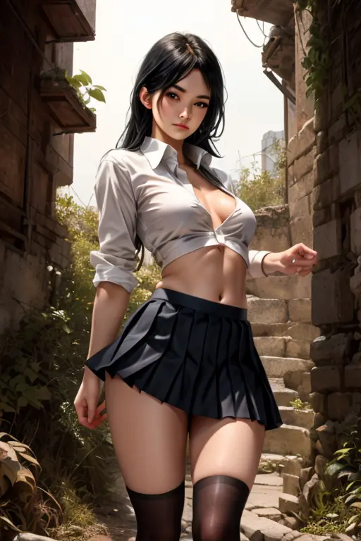 (full figure:1.1), (1 girl as yukino yukinoshita:1.5), highres, solo, (very small breasts:1.5), waist long black hair, (twintail...
