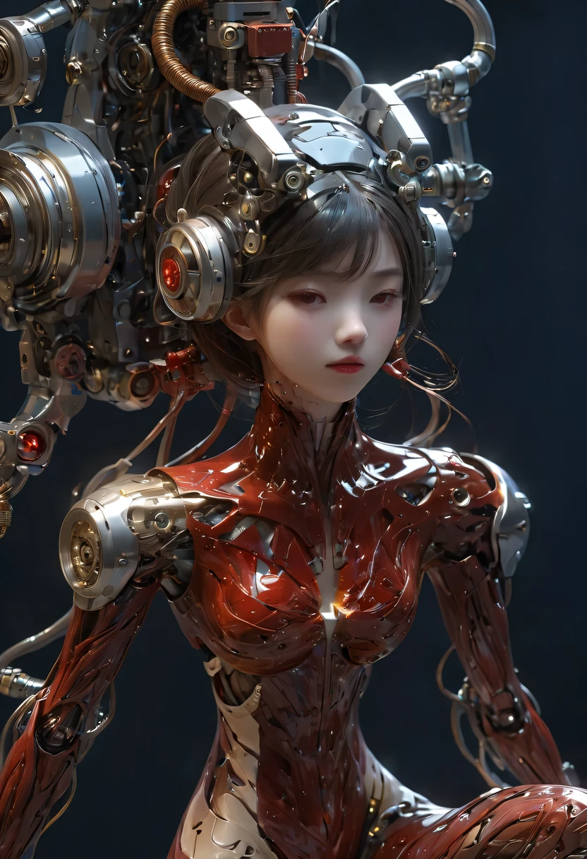 (from the front:1.5), (1Mechanical Girl:1.5),whole body, alone, slim waist, Thick thighs,  (Machine made joints:1.2),(mechanical limbs:1.1),(The blood vessels are connected to the tube),(Mechanical vertebrae attached to the back),(Mechanical cervical spine fixation to the neck), lamp on armor, Mecha head mirror, (Light Arm:1.5), (Light Eyes:1.5), poker face, huge breasts, 

colorful,human development report, Light line tracing, nvidia RTX, super resolution, Unreal 5, subsurface scattering, PBR texture, post processing, Anisotropic filtering, depth of field, Maximum clarity and sharpness, rule of thirds, 16K original, (Emit Light particles:1.4), Extremely detailed CG, unified 8k wallpaper, 3d, Lighting, Lens Light Halo, reflection, sharp focus, cyberpunk art,  current, highly detailed CG illustration, extremely delicate and beautiful, Light, (photocurrent:1.5), (dark background:1.5),dynamic angle, masterpiece, best quality, super detailed, illustration, DetailsLight, dramatic_shadow,face shadow,extra detail,Best performance,