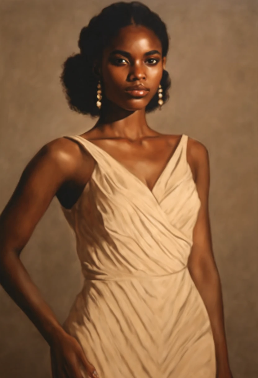 22 yo brown skin girl, 1girl, RAW photo, ((masterpiece)), (((best quality))), ((ultra-detailed)), (hyperrealistic), ((upper body)), cinematic light, photorealistic , beautiful girl, evening dress,