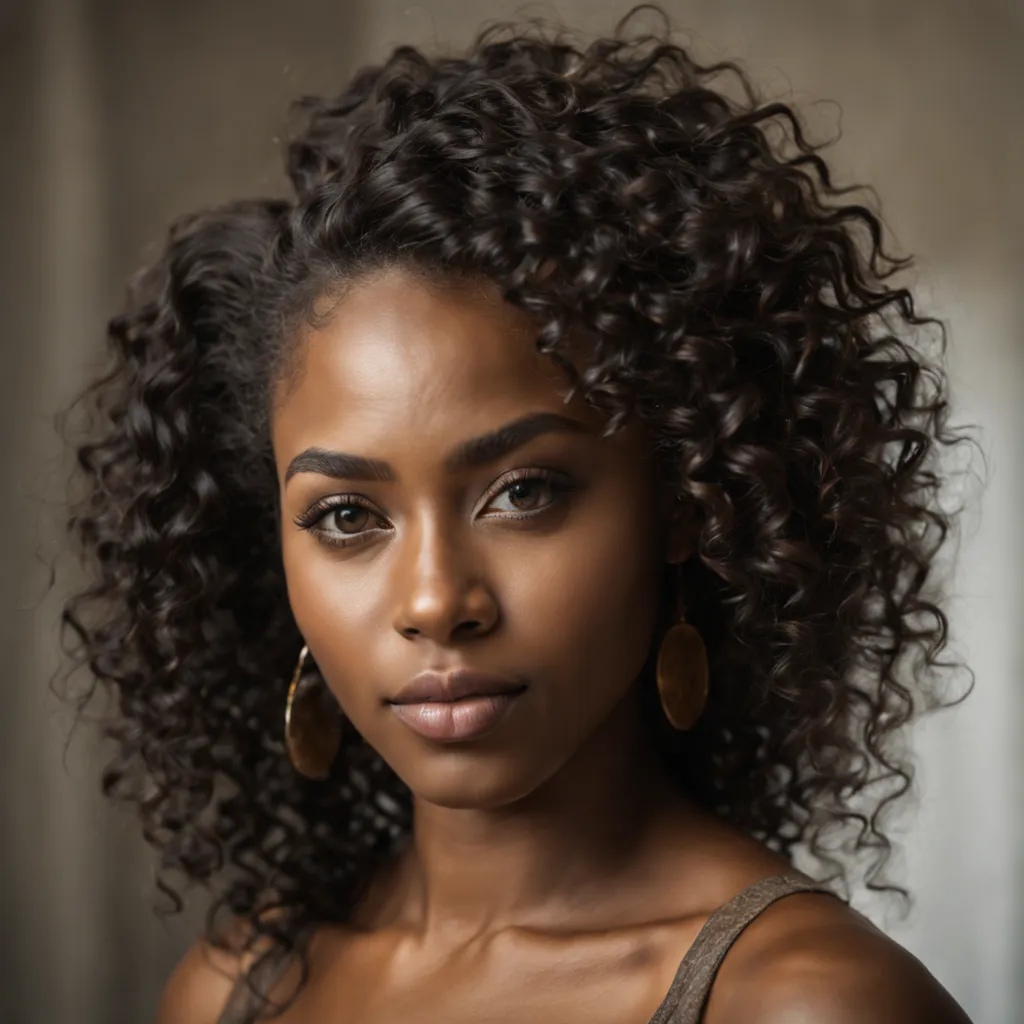 cinematic raw portrait photo of a beautiful 25 years old nigerian ebony woman, endless long (extra long curly black hair), Award...